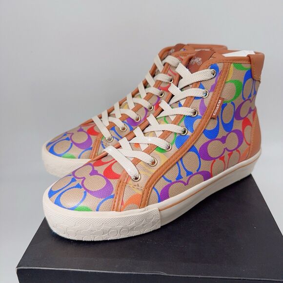 Coach CA855 Citysole High Top Platform Sneaker In Rainbow Signature Canvas 7 - Picture 2 of 11